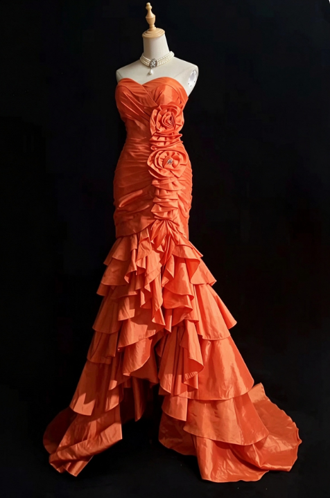 Chic Orange Prom Dress Sheath Satin Long Evening Dress ED11302