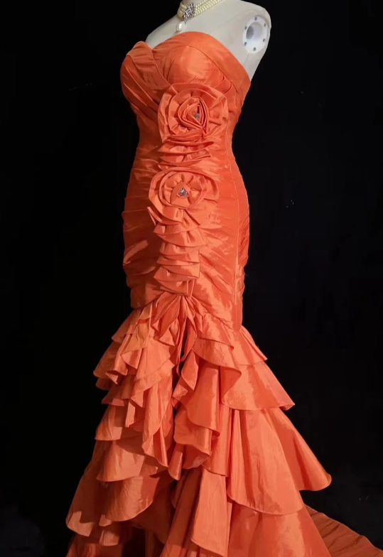 Chic Orange Prom Dress Sheath Satin Long Evening Dress ED11302