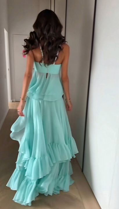 Chic Tiffany Blue Prom Dress Sheath Chiffon Long Evening Dress ED11306