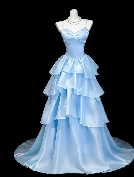 Vintage Blue Prom Dress A-Line Chiffon Long Evening Dress ED11315
