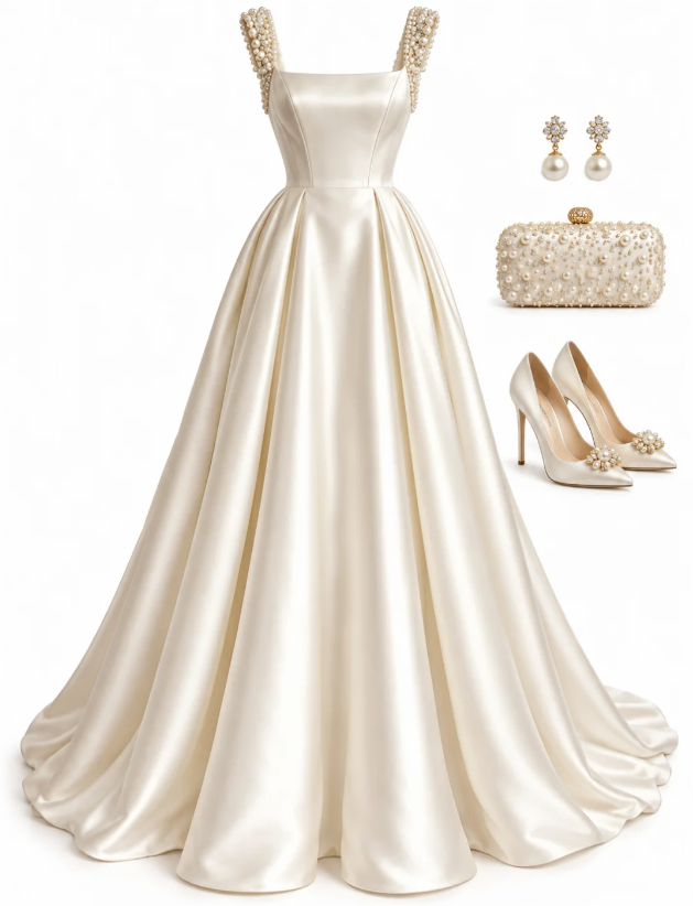 Chic White Prom Dress Long A-Line Satin Evening Dress ED11334