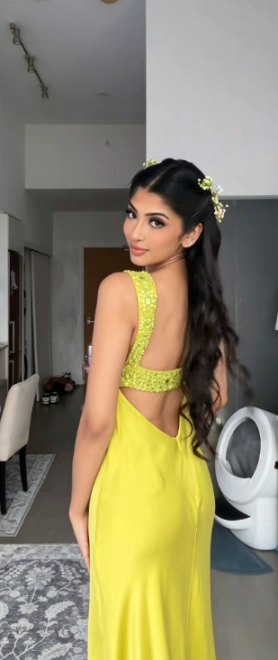 Chic Yellow Prom Dress Long Sheath Satin Evening Dress ED11338