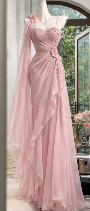 Robe de bal chic rose longue fourreau en mousseline robe de soirée ED11351