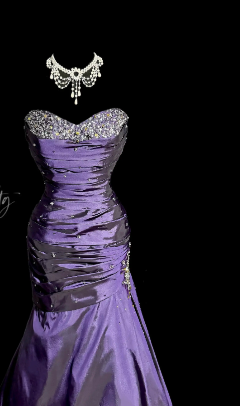 Robe de bal chic violette longue fourreau en satin robe de soirée ED11352
