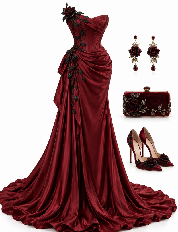 Chic Burgundy Prom Dress Long Sheath Satin Evening Dress ED11358