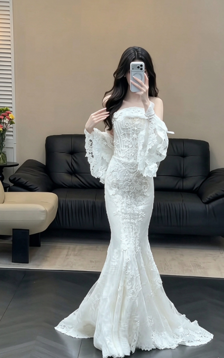 Timeless White Mermaid Wedding Dress Lace Bridal Gown ED11393