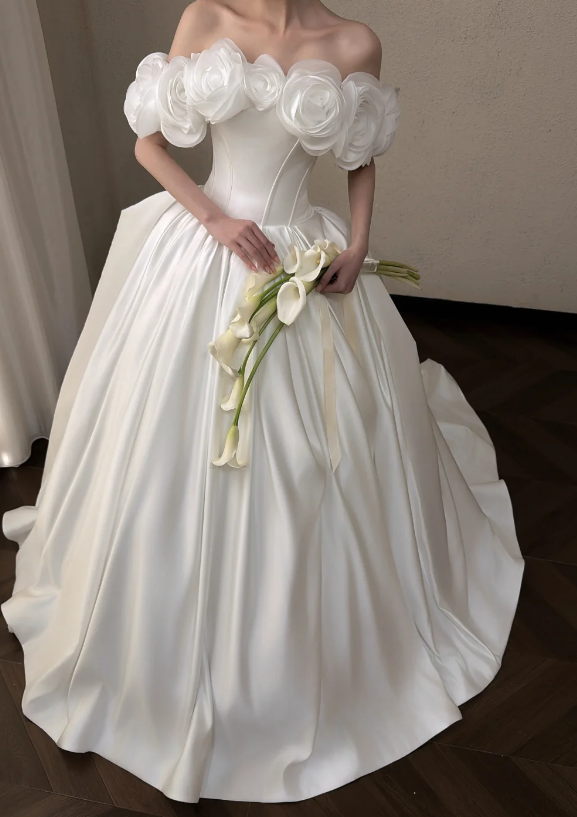 Timeless White A-Line Wedding Dress Satin Bridal Gown ED11397
