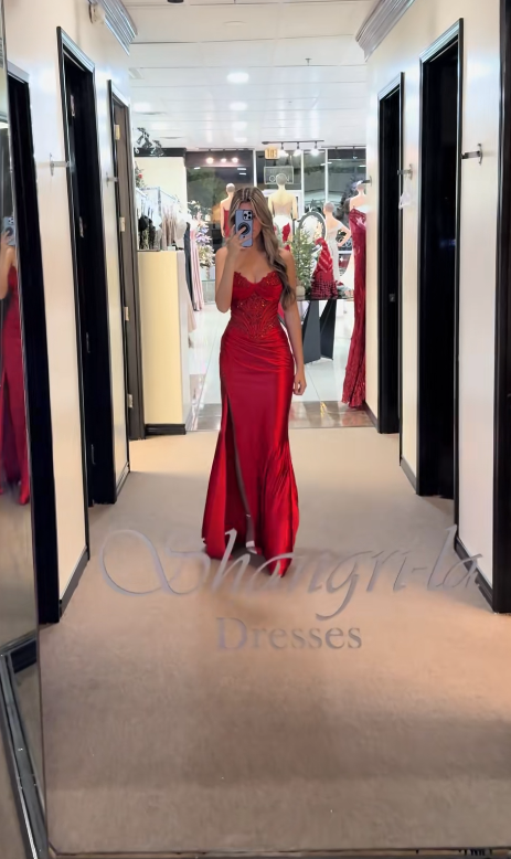 Schickes rotes Abschlussballkleid, Etuikleid aus Satin, langes Abendkleid ED11420