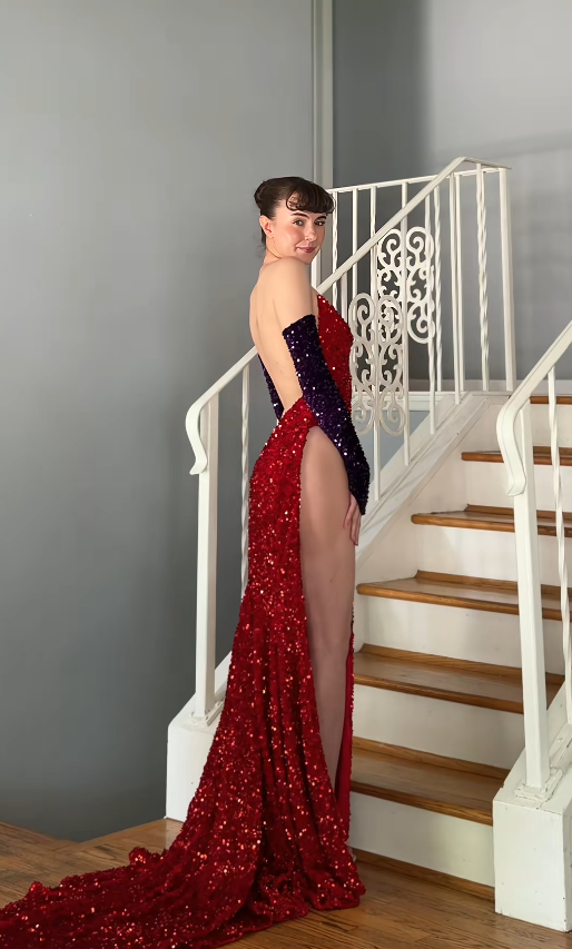 Chic Burgundy Prom Dress Sheath Sequins Long Evening Dress ED11424