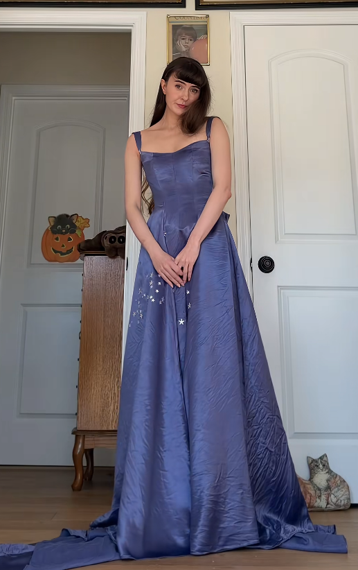 Chic Periwinkle Prom Dress A-Line Satin Long Evening Dress ED11436