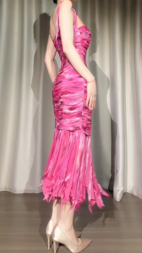 Chic Pink Prom Dress Sheath Chiffon Long Evening Dress ED11443