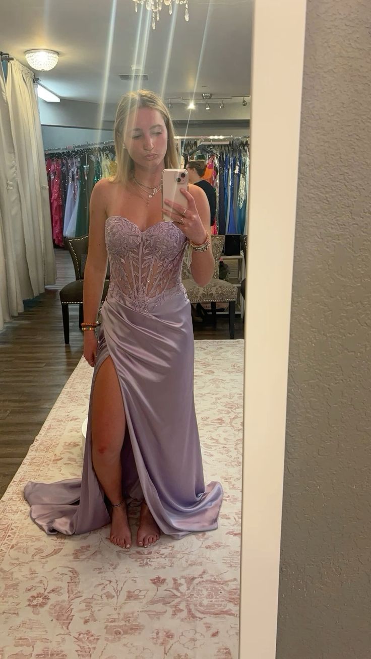 Chic Lavender Prom Dress Sheath Satin Long Evening Dress ED11468
