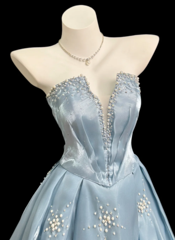 Chic Pale Blue Prom Dress A-Line Satin Long Evening Dress ED11473
