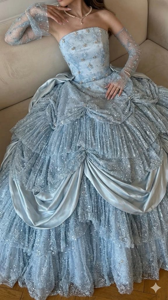 Chic Pale Blue Prom Dress A-Line Tulle Long Evening Dress ED11474