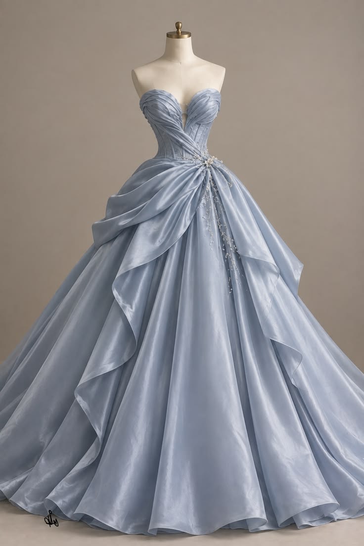 Chic Dusty Blue Prom Dress A-Line Satin Long Evening Dress ED11479