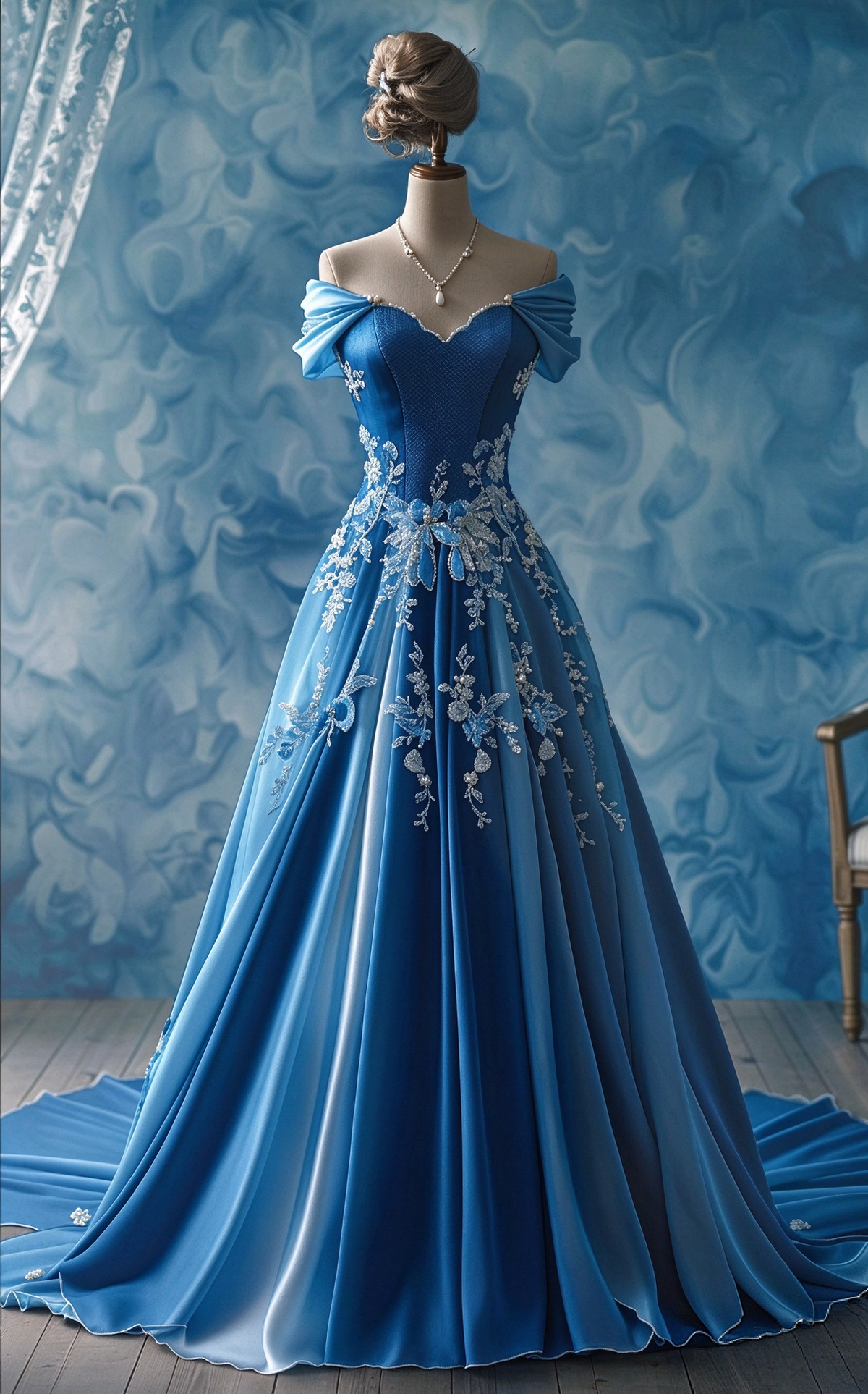Fairy Blue Prom Dress A-Line Satin Beaded Long Evening Dress ED11487