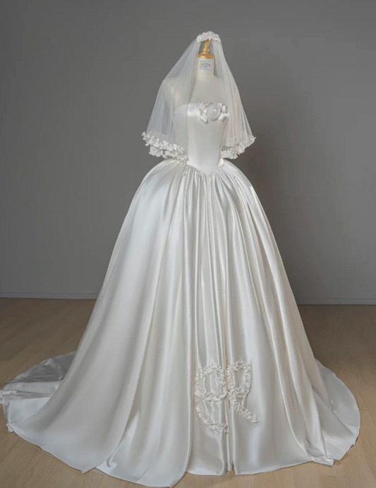 Timeless White Satin Wedding Dress A-Line Bridal Gown ED11491