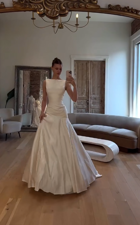 Timeless White Satin Wedding Dress Sheath Bridal Gown ED11500