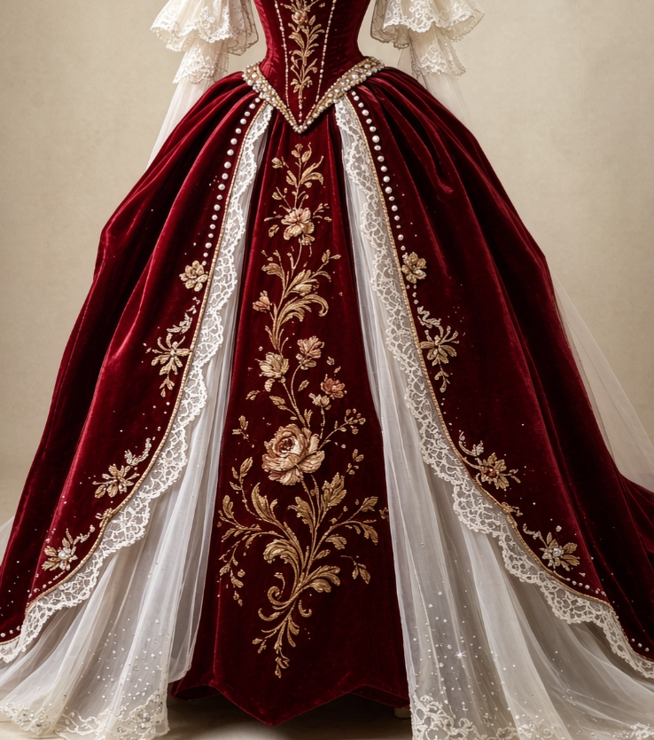 Elegant Burgundy Prom Dress Ball Gown Velvet Long Evening Dress ED11512