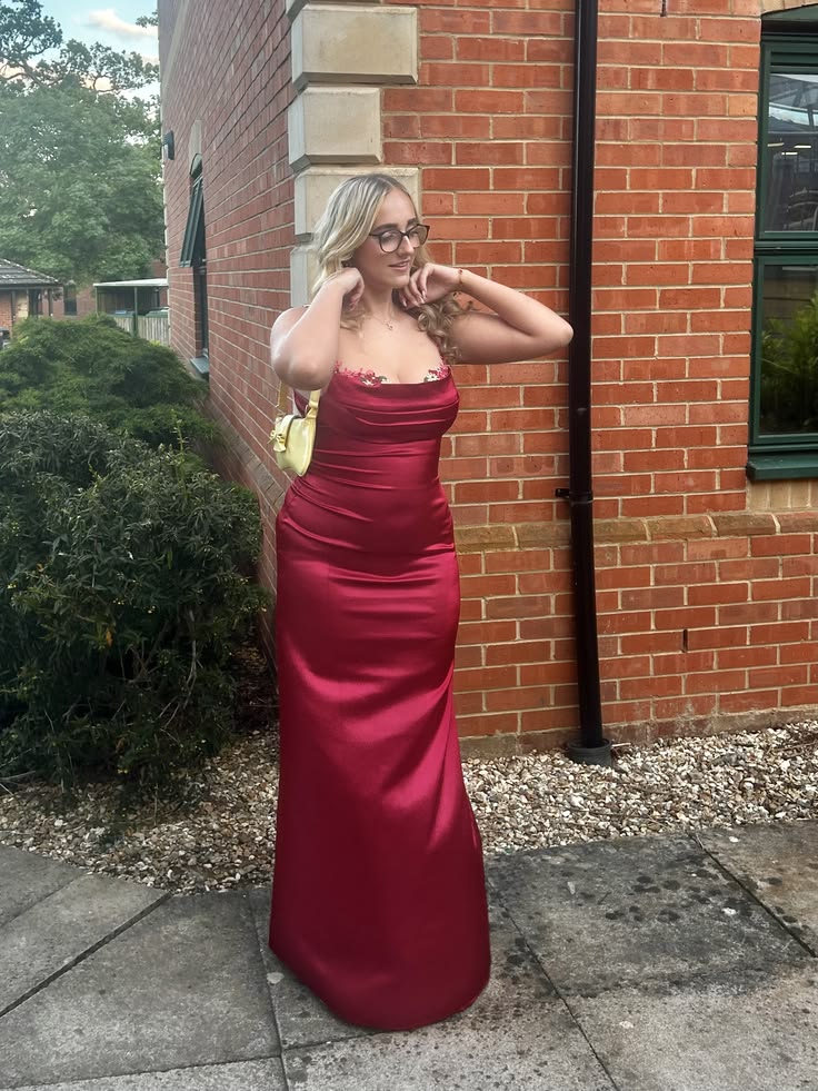 Elegant Red Prom Dress Sheath Satin Long Evening Dress ED11514