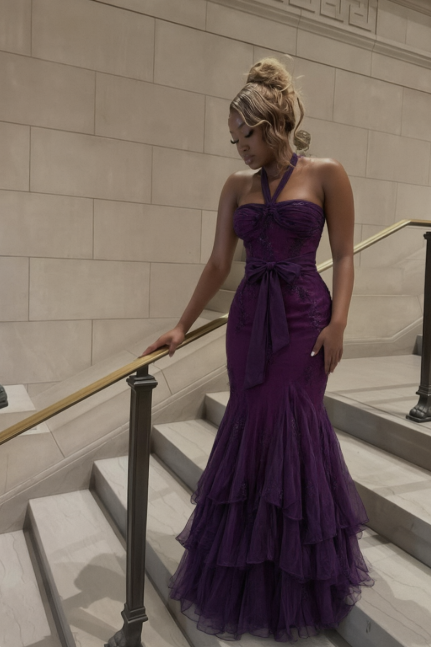Fashion Purple Prom Dress Mermaid Chiffon Long Evening Dress ED11523