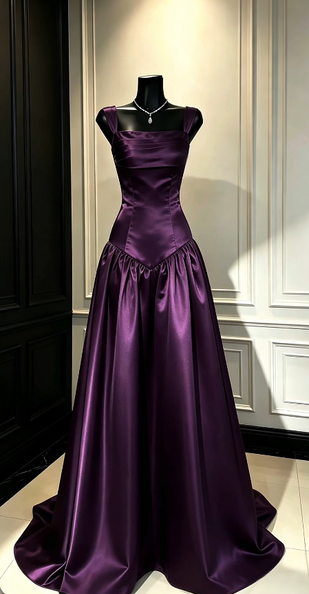 Fashion Purple Prom Dress A-Line Satin Long Evening Dress ED11524