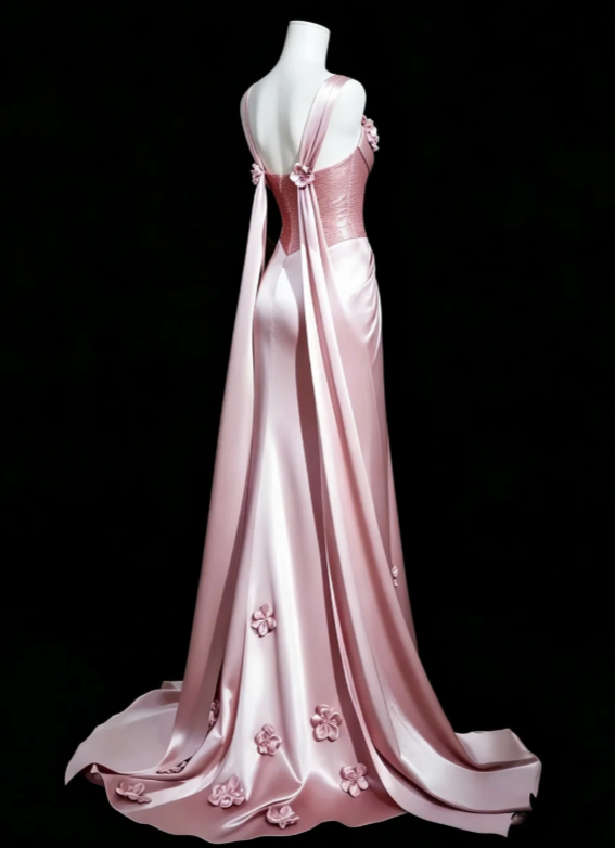 Fashion Pink Prom Dress Sheath Satin Long Evening Dress ED11528