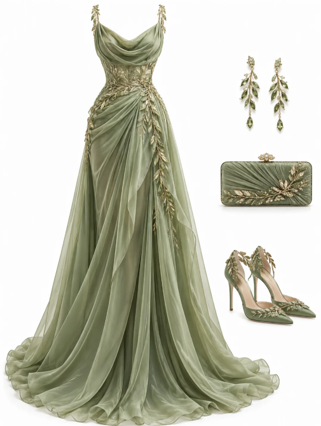 Fashion Green Prom Dress A-line Tulle Long Evening Dress ED11536