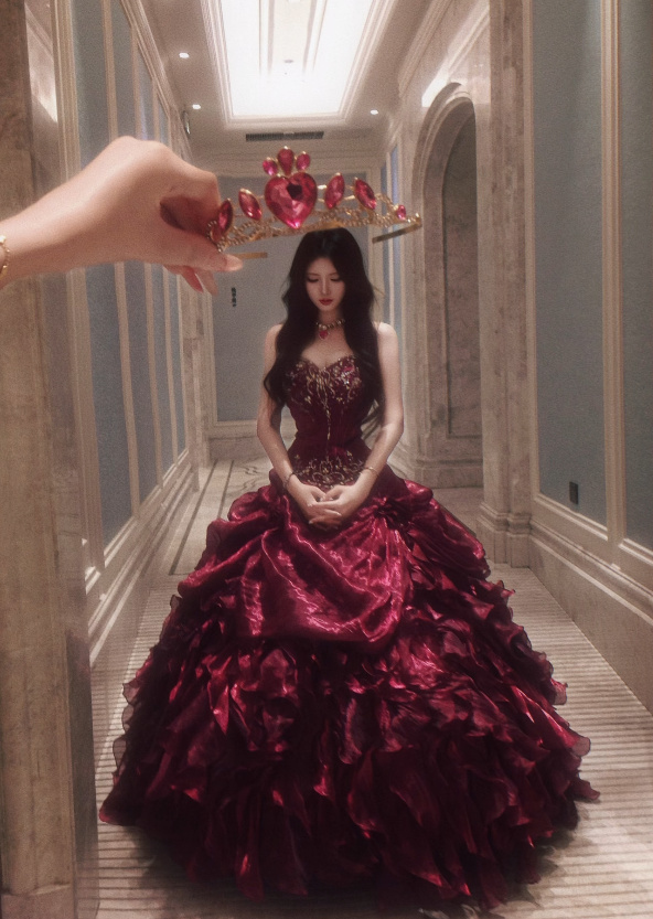 Fashion Burgundy Prom Dress Ball Gown Satin Sweet 16 Dres ED11541