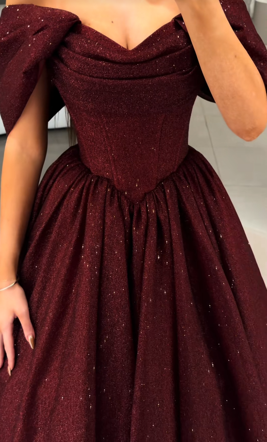 Pretty Burgundy Prom Dress A-Line Tulle Long Evening Dress ED11545