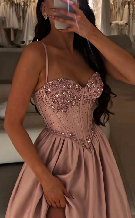 Hübsches rosa A-Linien-Abschlussballkleid, langes Abendkleid aus Satin, ED11558