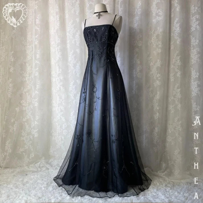 Gorgeous A-Line Chiffon Beaded Evening Dress Dark Grey Prom Dress ED11576