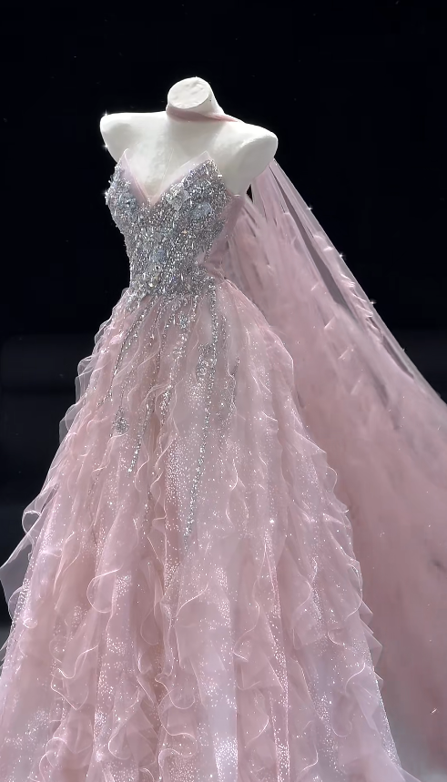 Gorgeous A-Line Tulle Evening Dress Pink Prom Dress ED11580