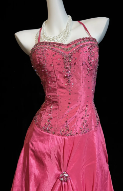 Gorgeous Halter Satin A-Line Evening Dress Pink Prom Dress ED11582