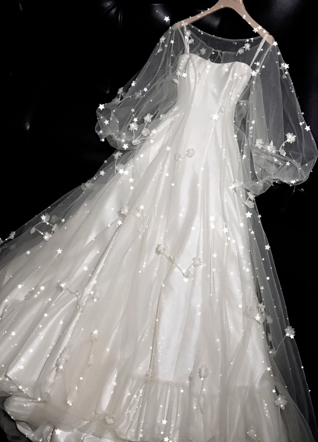 Chic Straps White Bridal Gown A-Line Satin Wedding Dress ED11597