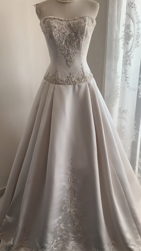 Chic Strapless White Bridal Gown A-Line Satin Wedding Dress ED11598