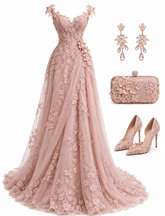 Gorgeous Pink Prom Dress A-line Tulle Long Evening Dress ED11619