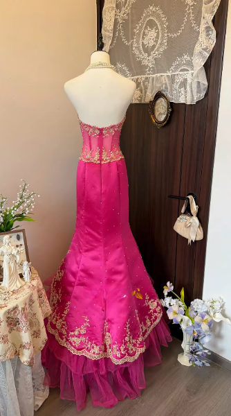 Gorgeous Hot Pink Prom Dress Mermaid Satin Long Evening Dress ED11620