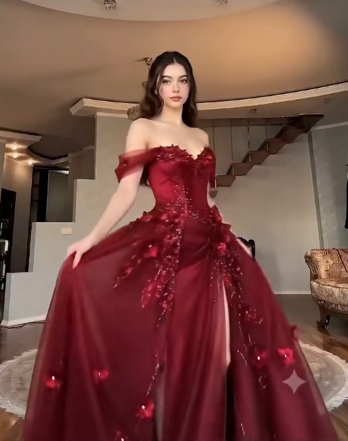Gorgeous Burgundy Prom Dress A-Line Tulle Long Evening Dress ED11627