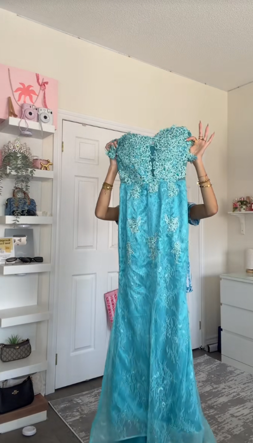 Gorgeous Blue Prom Dress Sheath Lace Long Evening Dress ED11649