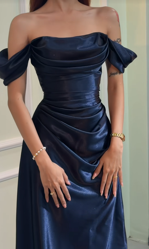 Wunderschönes marineblaues Abschlussballkleid, Etuikleid aus Satin, langes Abendkleid ED11651