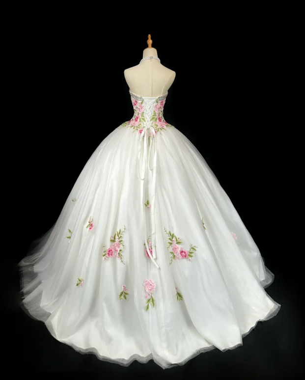 Pretty A-Line Long Wedding Dress White Bridal Dress Tulle Bridal Dress ED11671