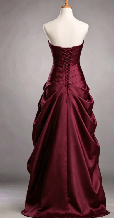 Robe de soirée longue trapèze en satin, bustier charmante, robe de bal bordeaux ED11682