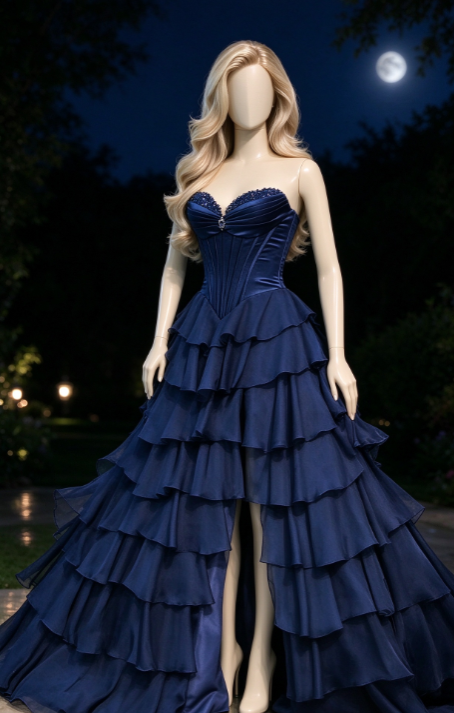 Chic Sweetheart A-Line Chiffon Long Evening Dress Navy Blue Prom Dress ED11688