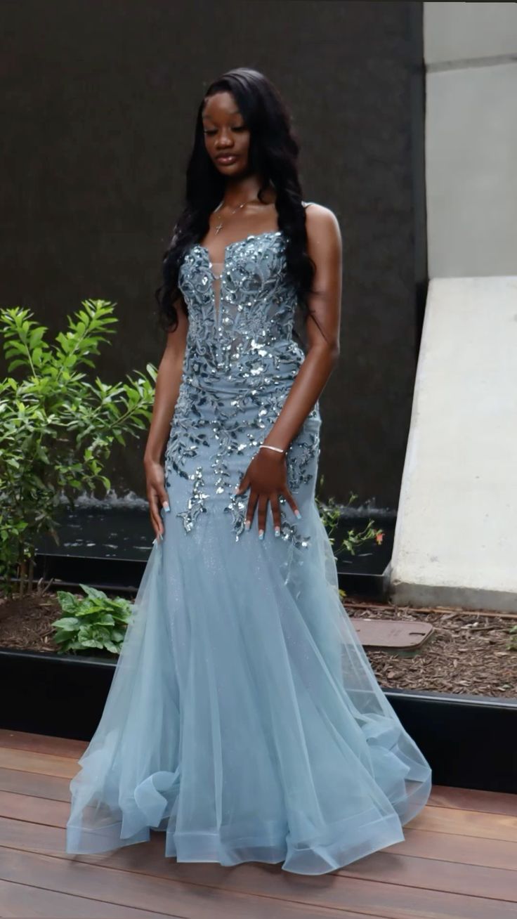 Chic Straps Sheath Tulle Long Evening Dress Blue Prom Dress ED11693