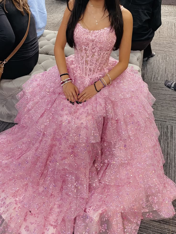 Gorgeous Straps A-Line Tulle Long Evening Dress Appliques Pink Prom Dress ED11698
