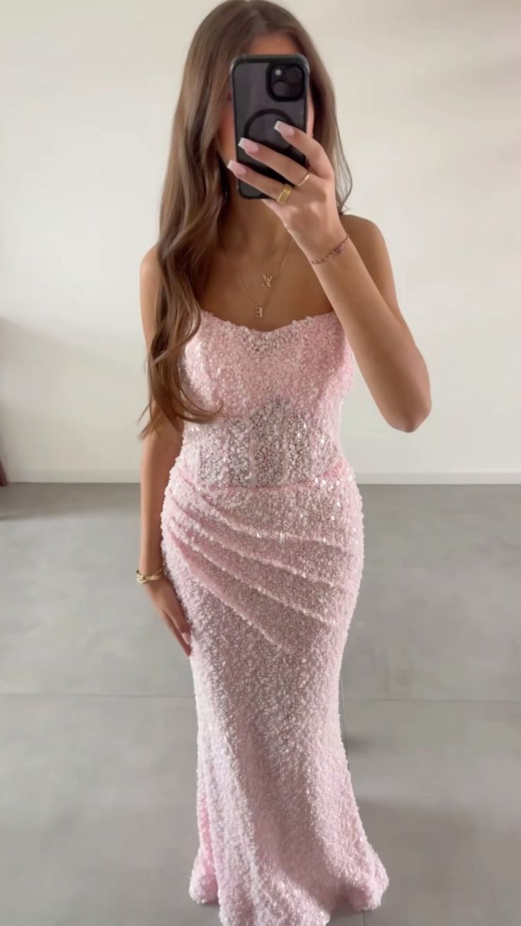 Robe de soirée longue fourreau à sequins rose, robe de bal ED11699