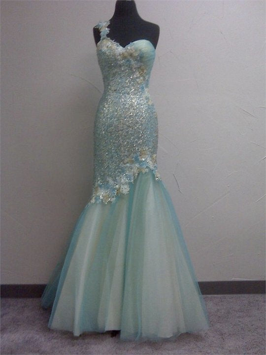 Gorgeous One-shoulder Mermaid Tulle Long Evening Dress Green Prom Dress ED11711