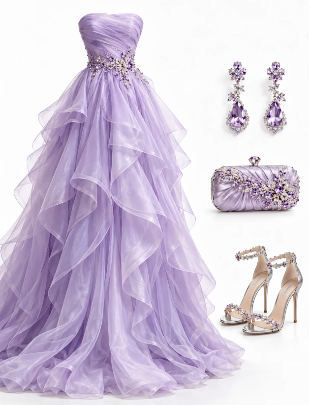 Robe de bal de promo violette féerique, bustier, coupe trapèze, pour Sweet 16, longue robe de soirée en tulle ED11835