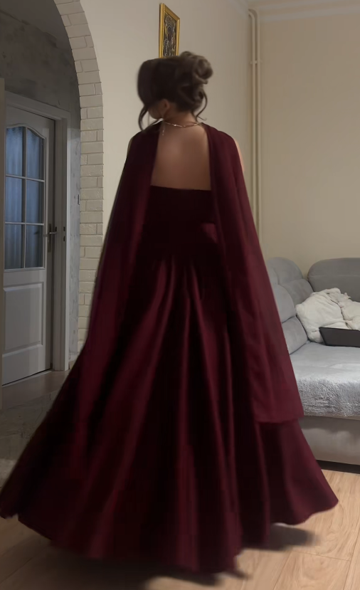 Robe de bal glamour bordeaux sans bretelles en mousseline coupe trapèze longue robe de soirée ED11847